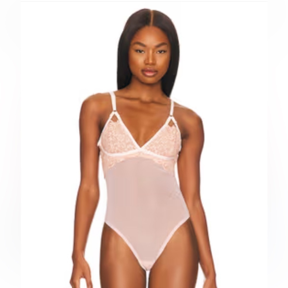 We‎ Are Hah Bust Out Bodysuit Thong Snap Lace Pink Womens Small